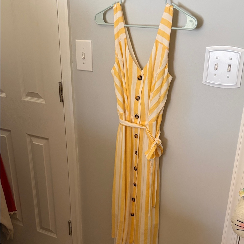 A. Byer Yellow and White Striped Midi Dress